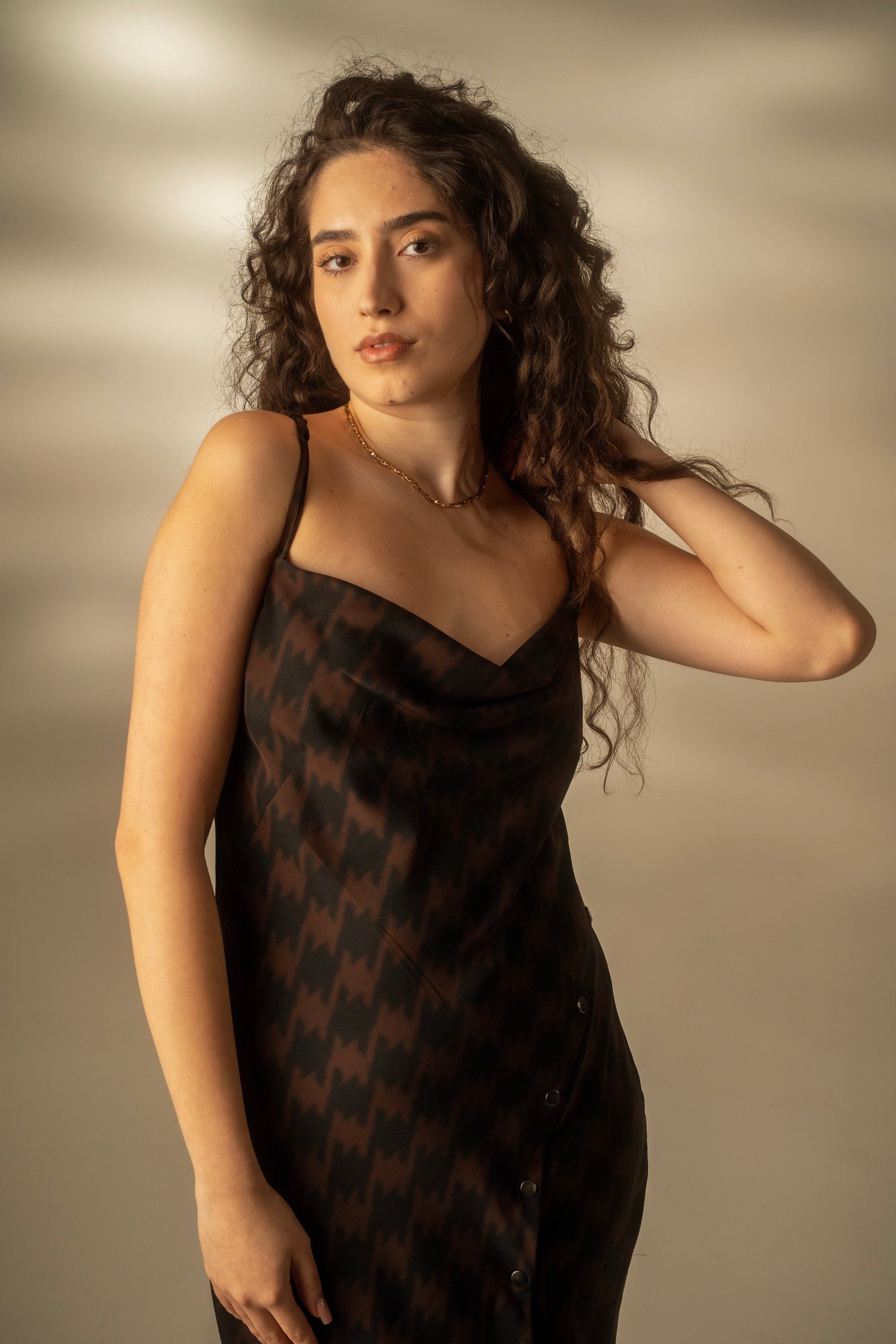 Dogtooth Silk Slip Dress