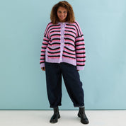 Bernice Stripe Cross Stitch Cardigan - Lilac