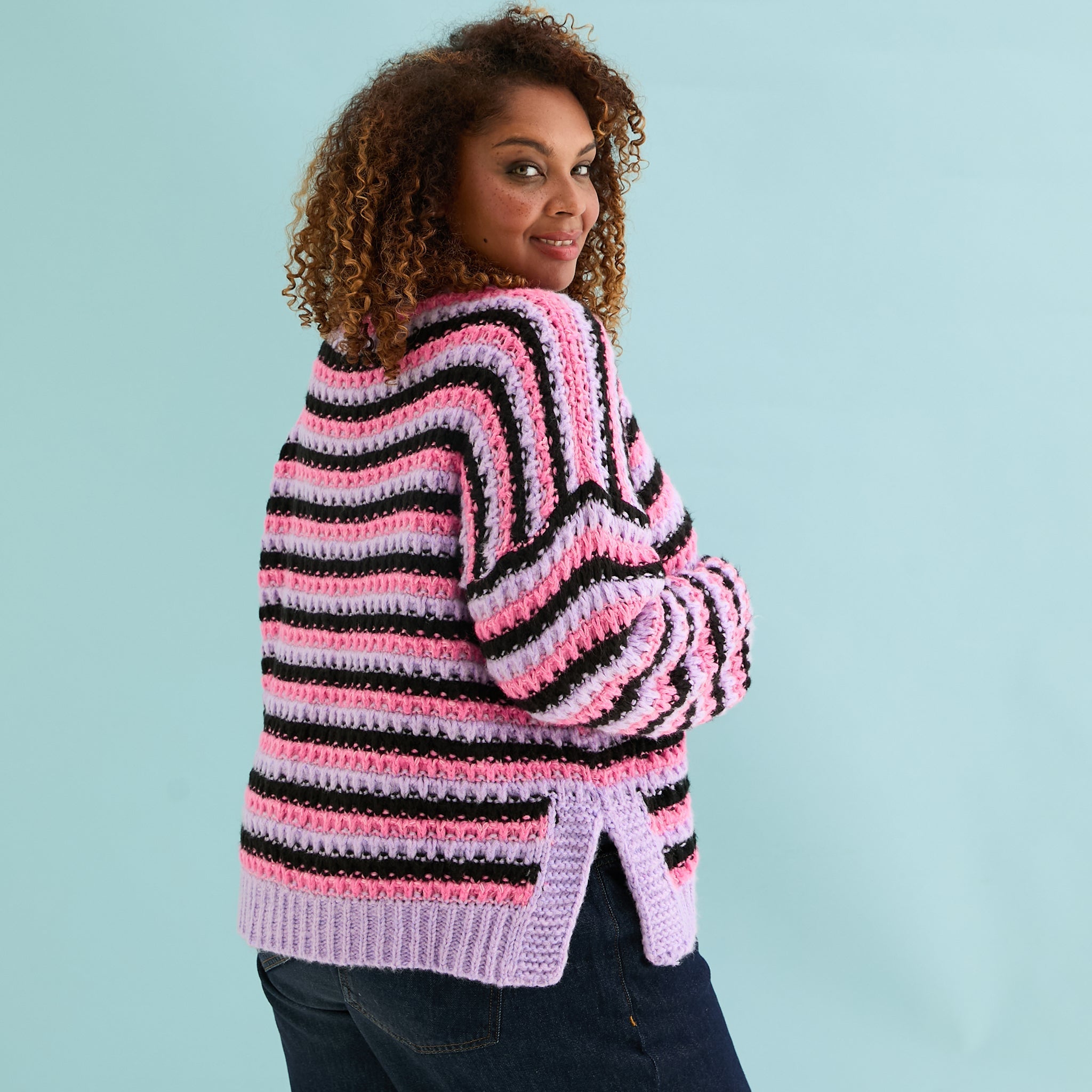 Bernice Stripe Cross Stitch Cardigan - Lilac