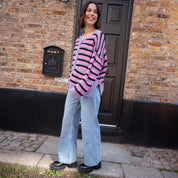 Bernice Stripe Cross Stitch Cardigan - Lilac