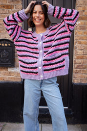 Bernice Stripe Cross Stitch Cardigan - Lilac