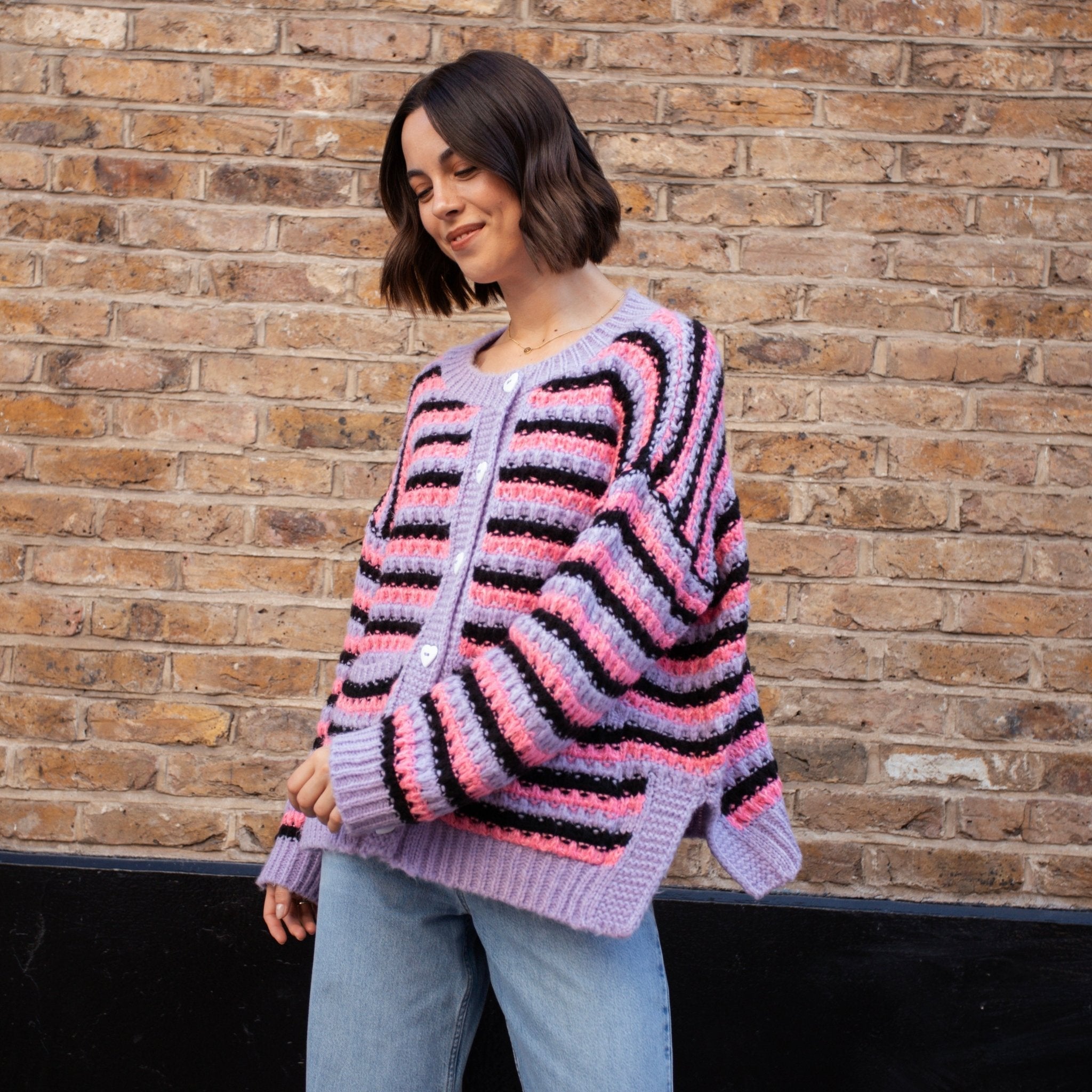 Bernice Stripe Cross Stitch Cardigan - Lilac