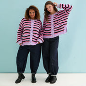 Bernice Stripe Cross Stitch Cardigan - Lilac