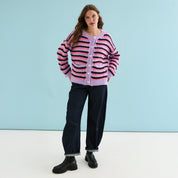 Bernice Stripe Cross Stitch Cardigan - Lilac
