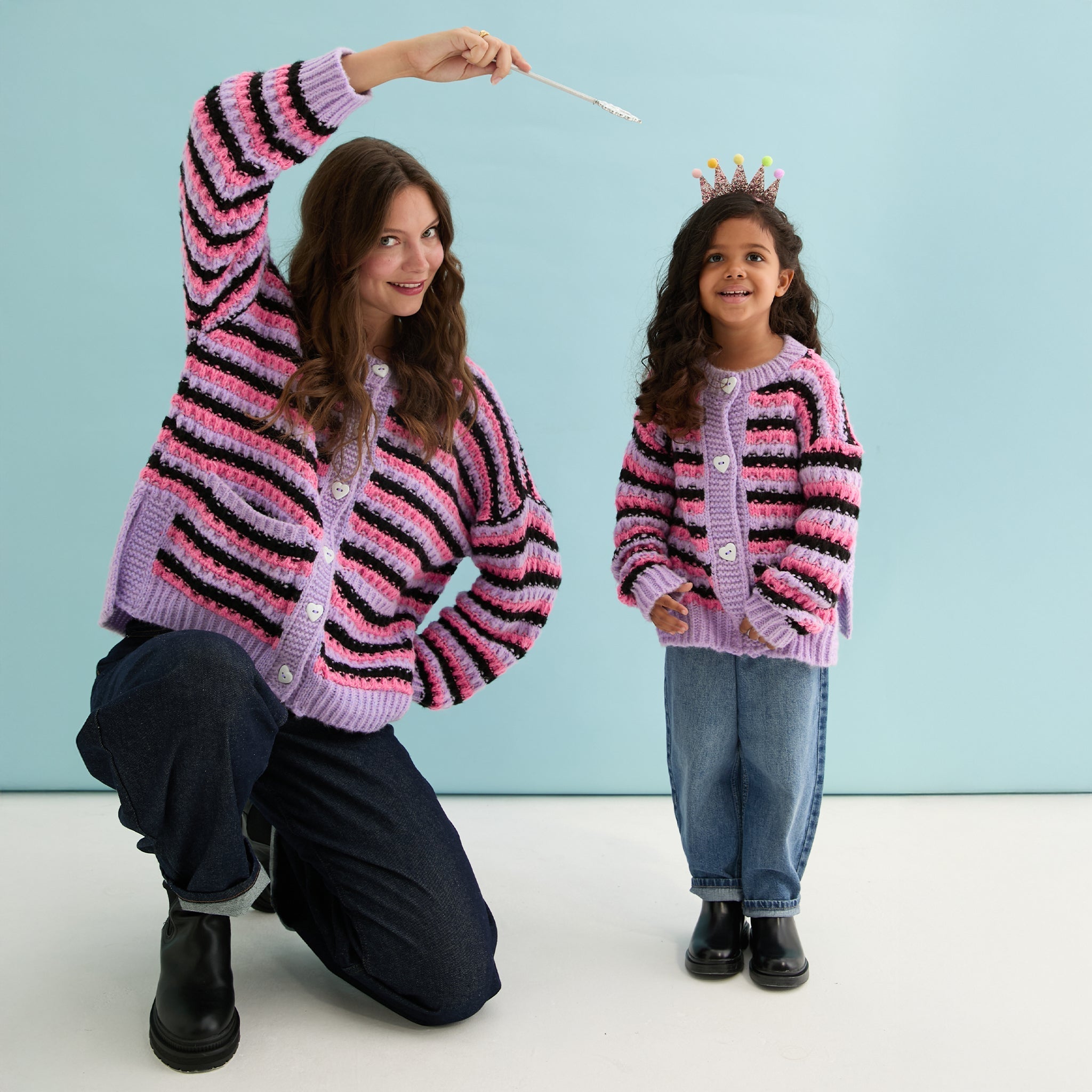 Bernice Stripe Cross Stitch Cardigan - Lilac