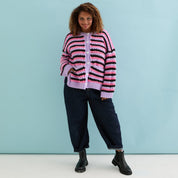 Bernice Stripe Cross Stitch Cardigan - Lilac