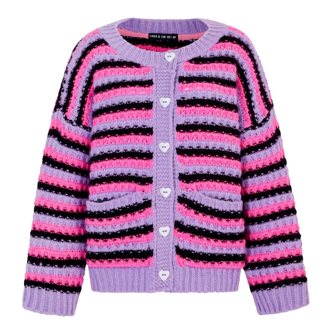 Bernice Stripe Cross Stitch Cardigan - Lilac