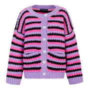 Bernice Stripe Cross Stitch Cardigan - Lilac
