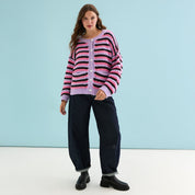 Bernice Stripe Cross Stitch Cardigan - Lilac