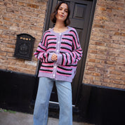 Bernice Stripe Cross Stitch Cardigan - Lilac