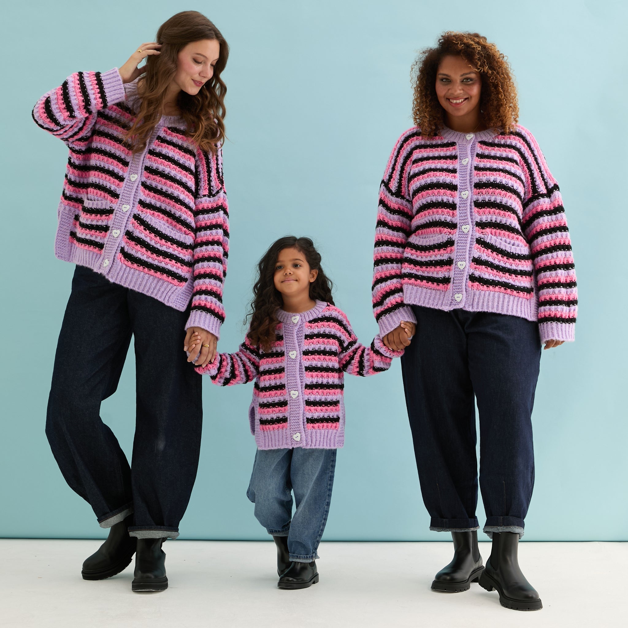 Bernice Stripe Cross Stitch Cardigan - Lilac