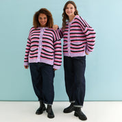 Bernice Stripe Cross Stitch Cardigan - Lilac