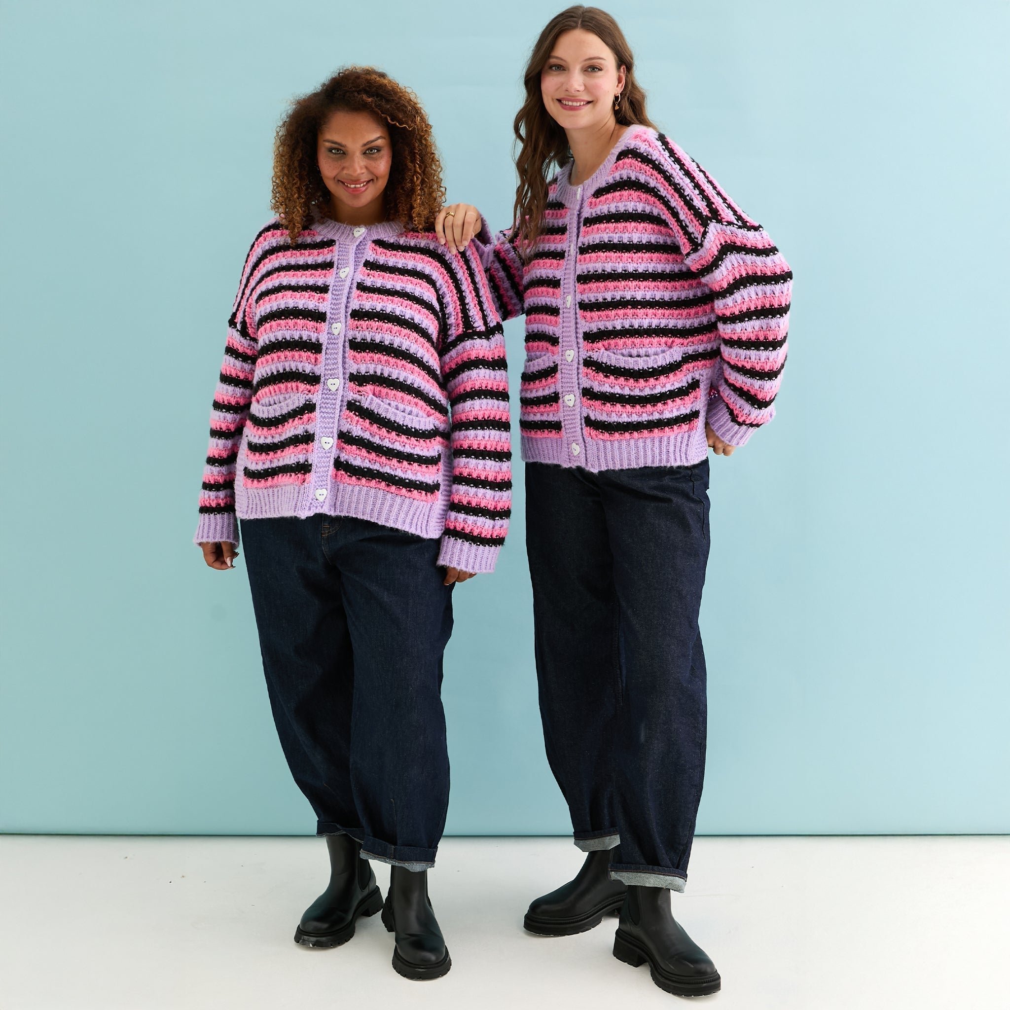 Bernice Stripe Cross Stitch Cardigan - Lilac