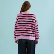 Bernice Stripe Cross Stitch Cardigan - Lilac