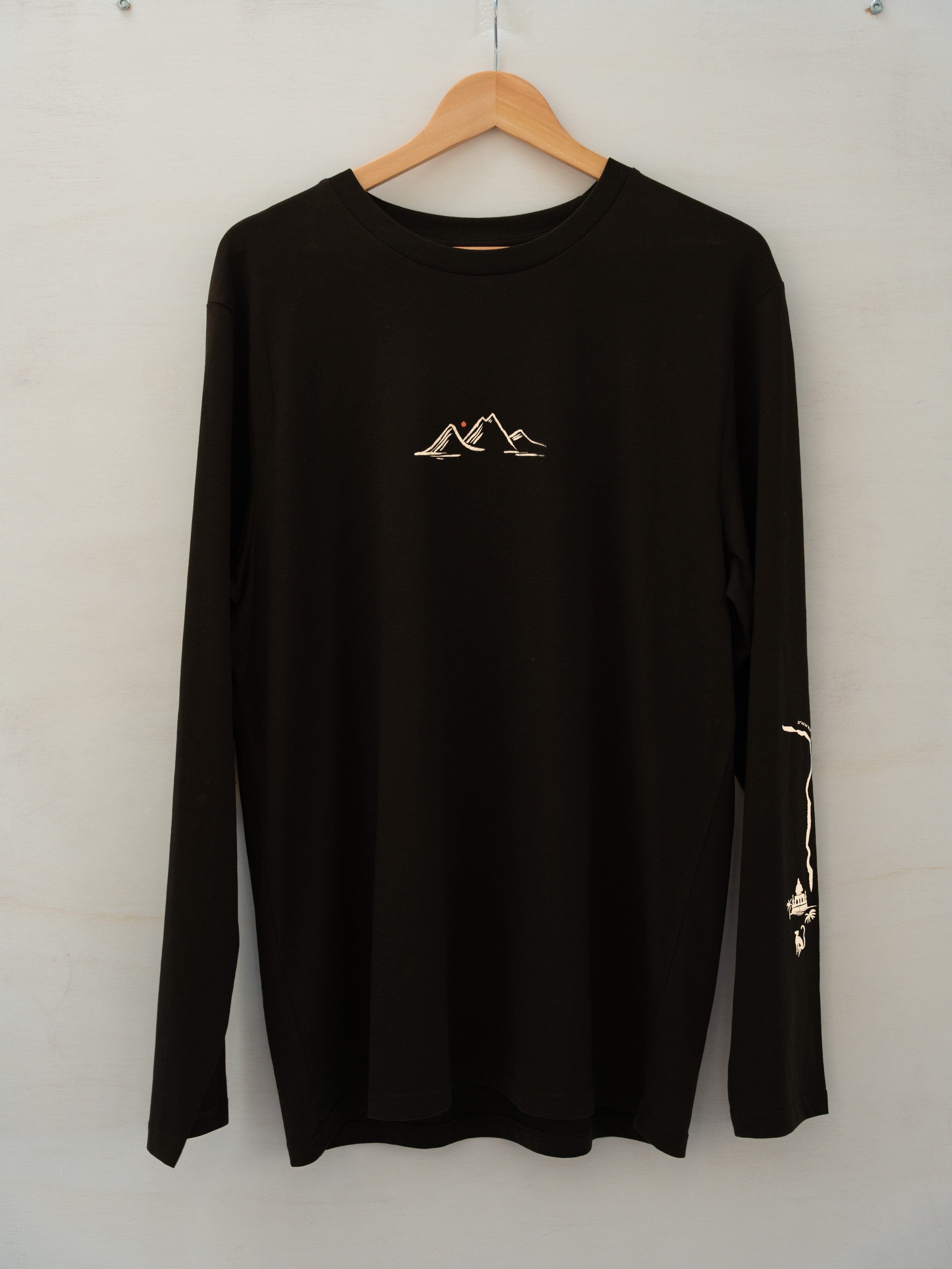 Black Nepal Long Sleeve Campus T-Shirt