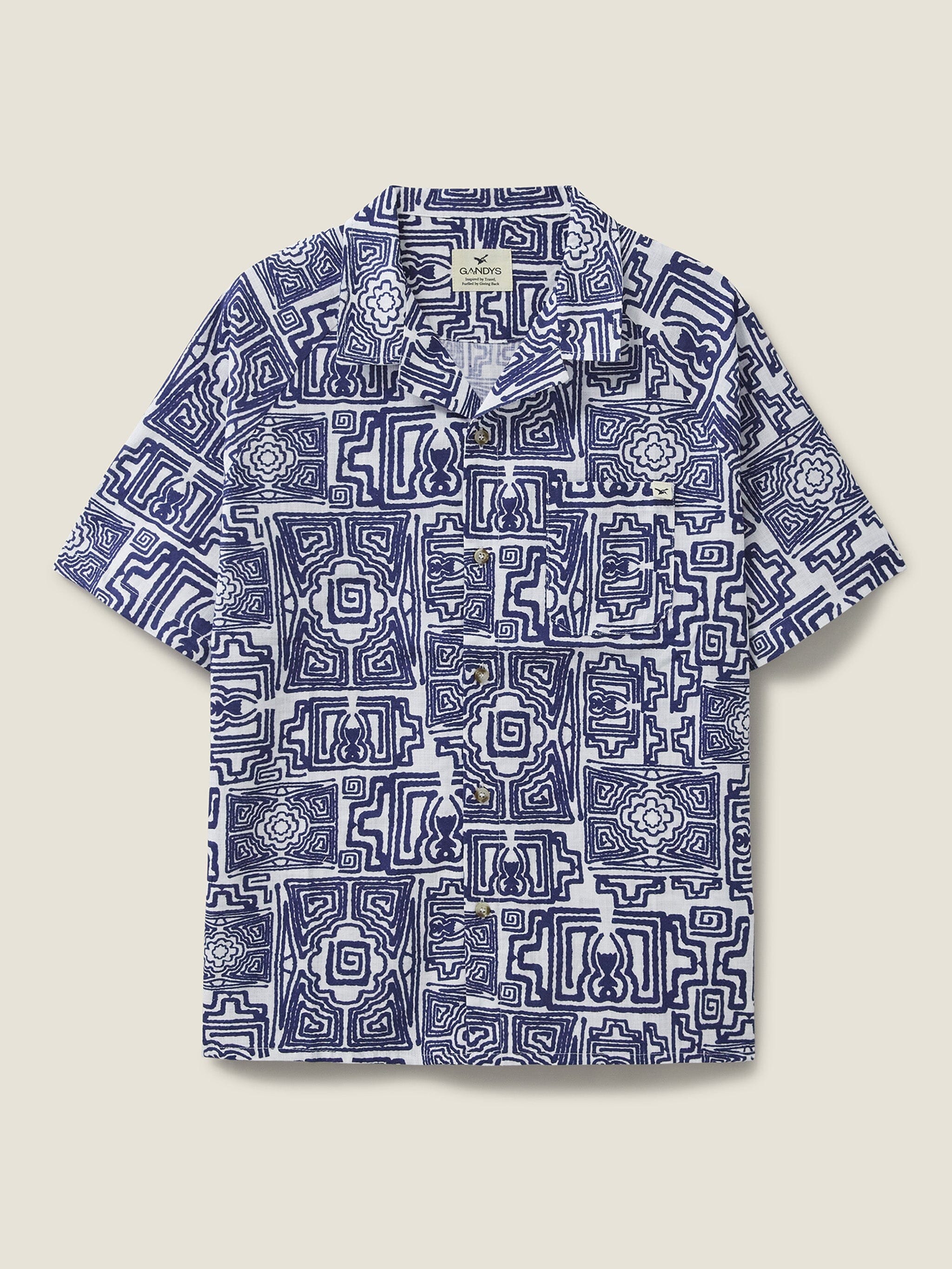 Blue Zapata Printed Cuban Collar Shirt