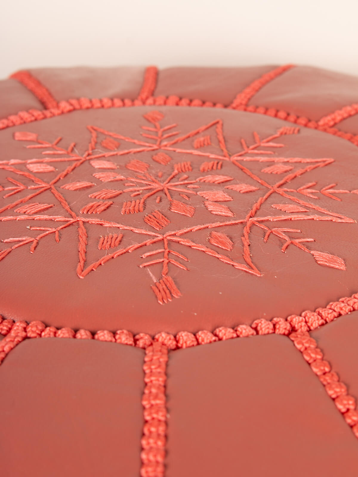 Moroccan Leather Pouffe, Terracotta