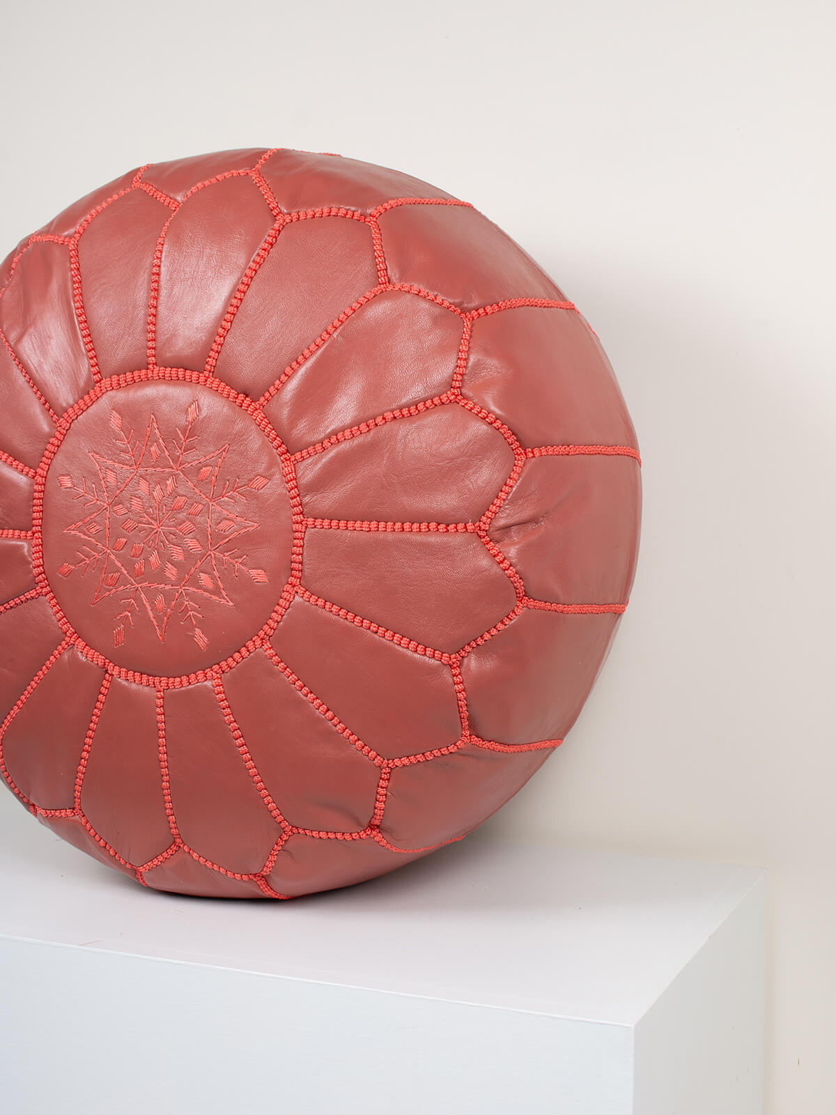 Moroccan Leather Pouffe, Terracotta