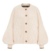 Brigit Heart Stitch Balloon Sleeve Cardigan - Off White