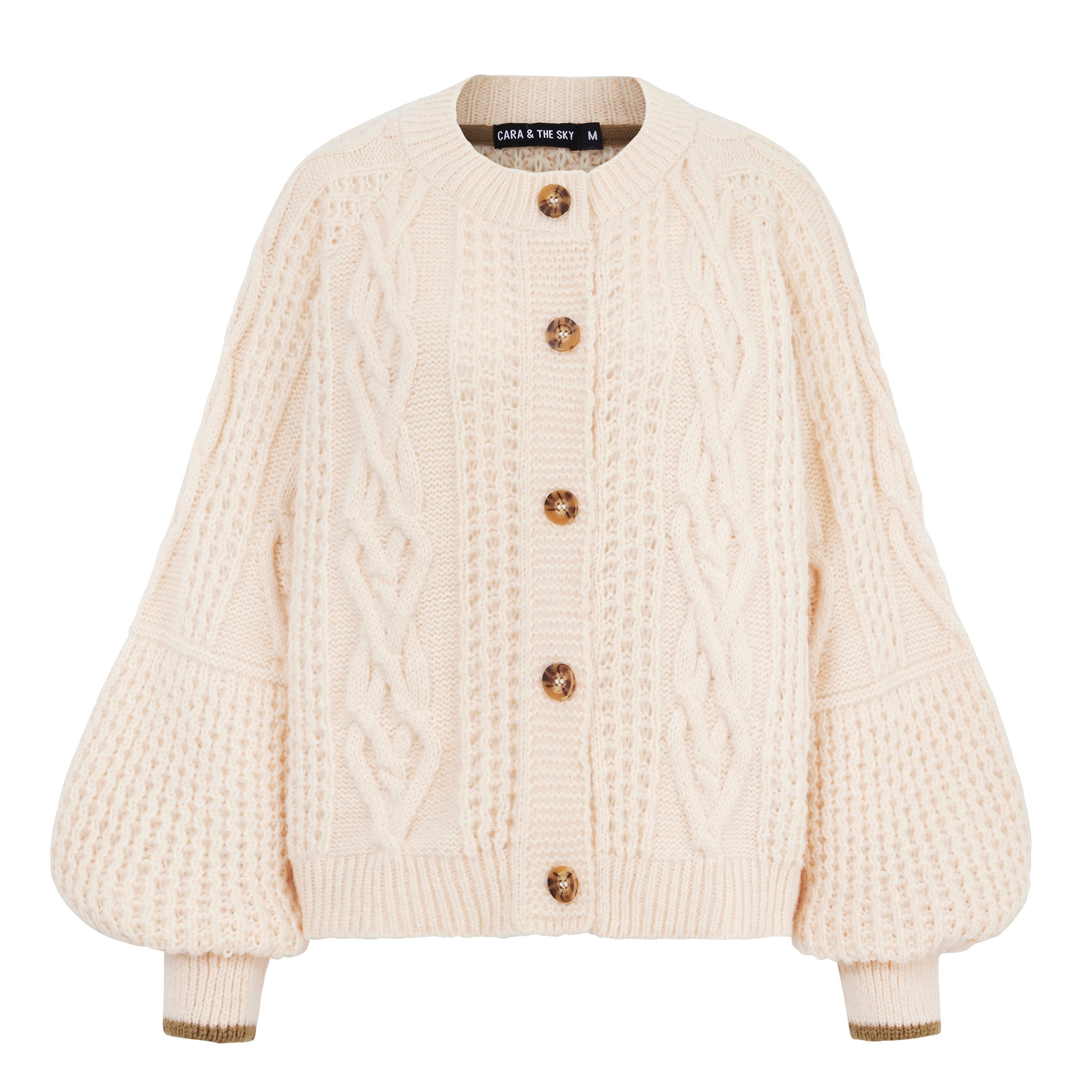 Brigit Heart Stitch Balloon Sleeve Cardigan - Off White