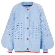 Brigit Pointelle Stitch Balloon Sleeve Cardigan - Blue