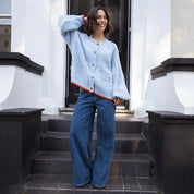 Brigit Pointelle Stitch Balloon Sleeve Cardigan - Blue