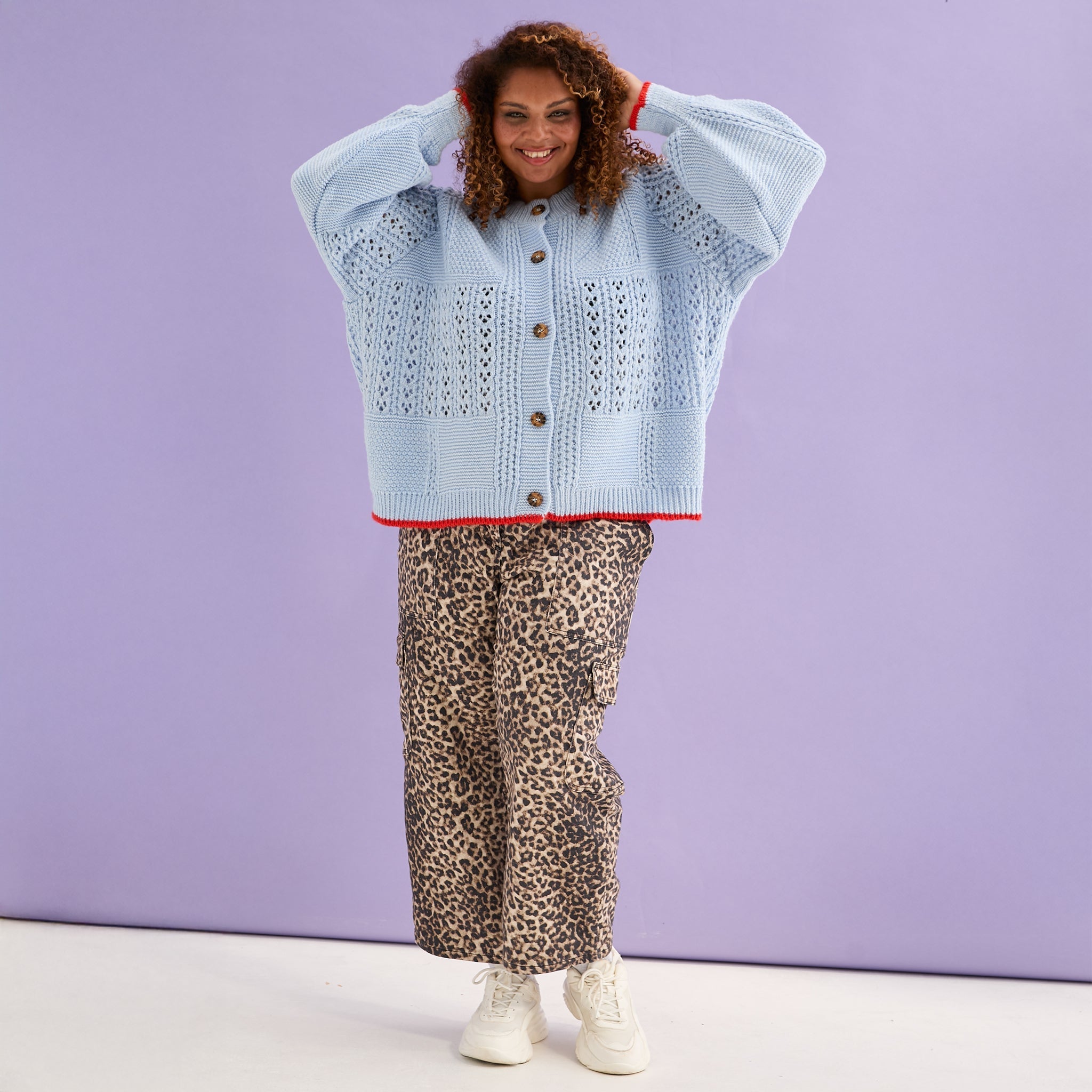 Brigit Pointelle Stitch Balloon Sleeve Cardigan - Blue