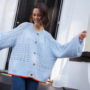 Brigit Pointelle Stitch Balloon Sleeve Cardigan - Blue