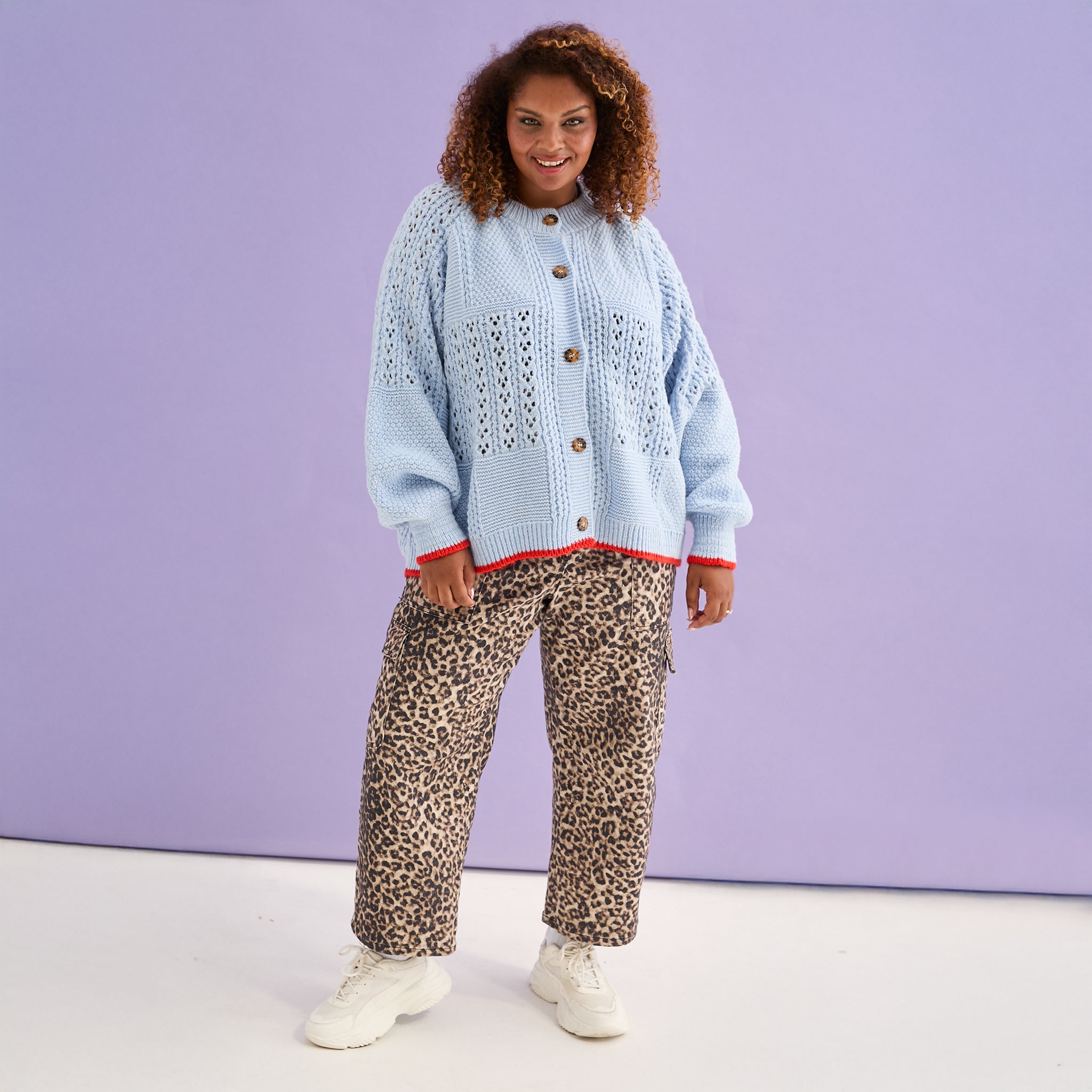 Brigit Pointelle Stitch Balloon Sleeve Cardigan - Blue