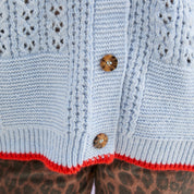 Brigit Pointelle Stitch Balloon Sleeve Cardigan - Blue