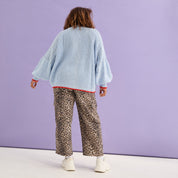 Brigit Pointelle Stitch Balloon Sleeve Cardigan - Blue