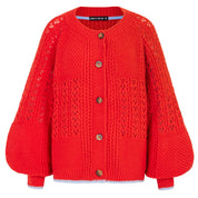 Brigit Pointelle Stitch Balloon Sleeve Cardigan - Orange