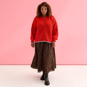 Brigit Pointelle Stitch Balloon Sleeve Cardigan - Orange