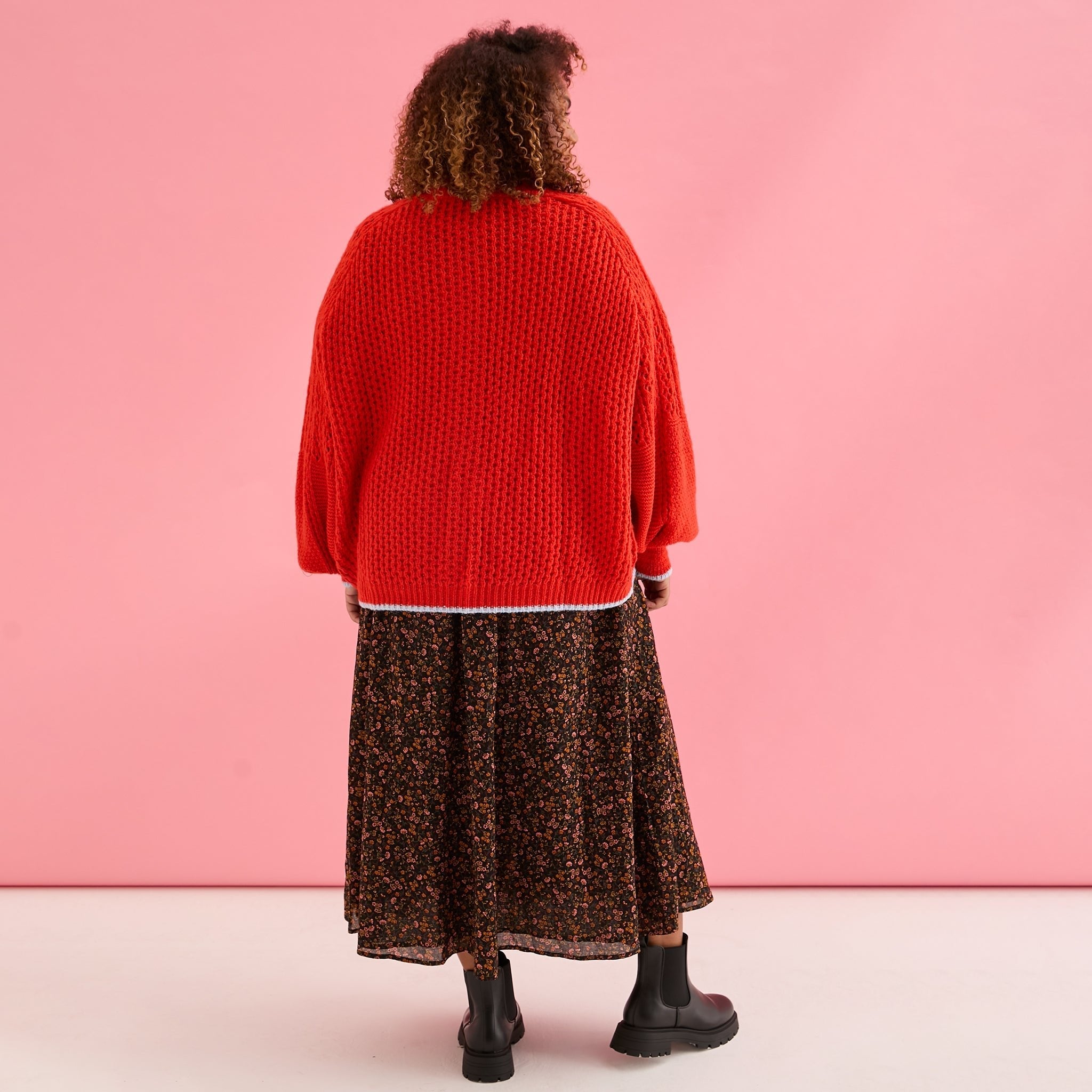 Brigit Pointelle Stitch Balloon Sleeve Cardigan - Orange