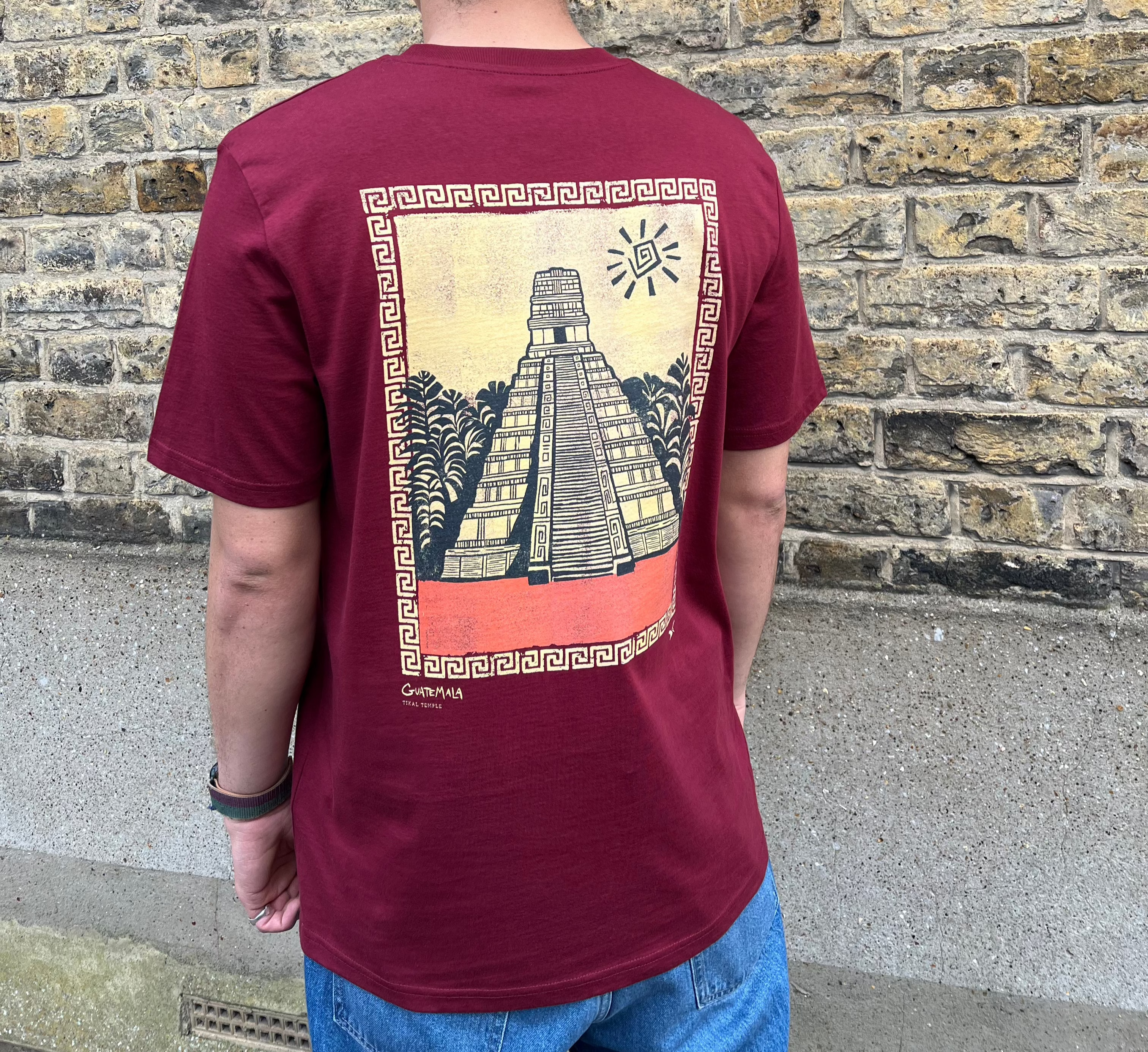 Burgundy Guatemala Back Print Campus T-Shirt