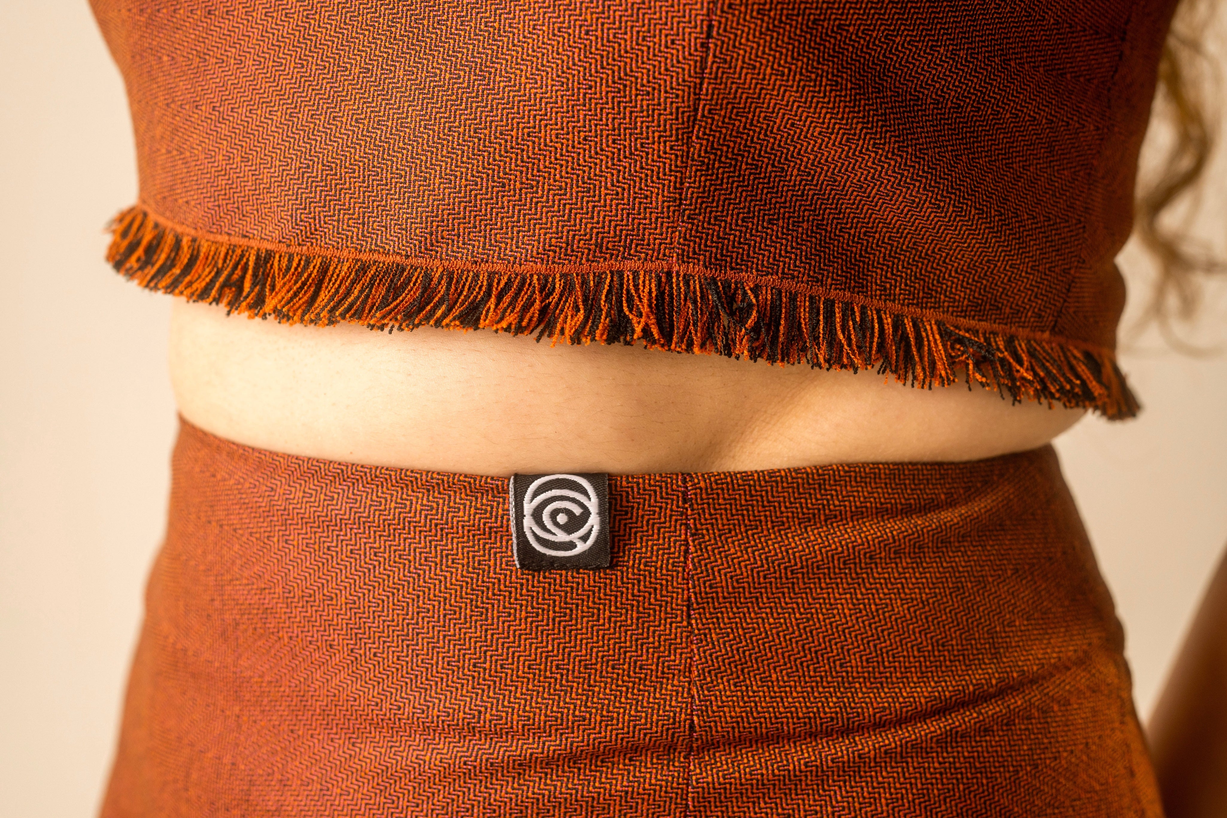 Rust Orange Fringe Skirt