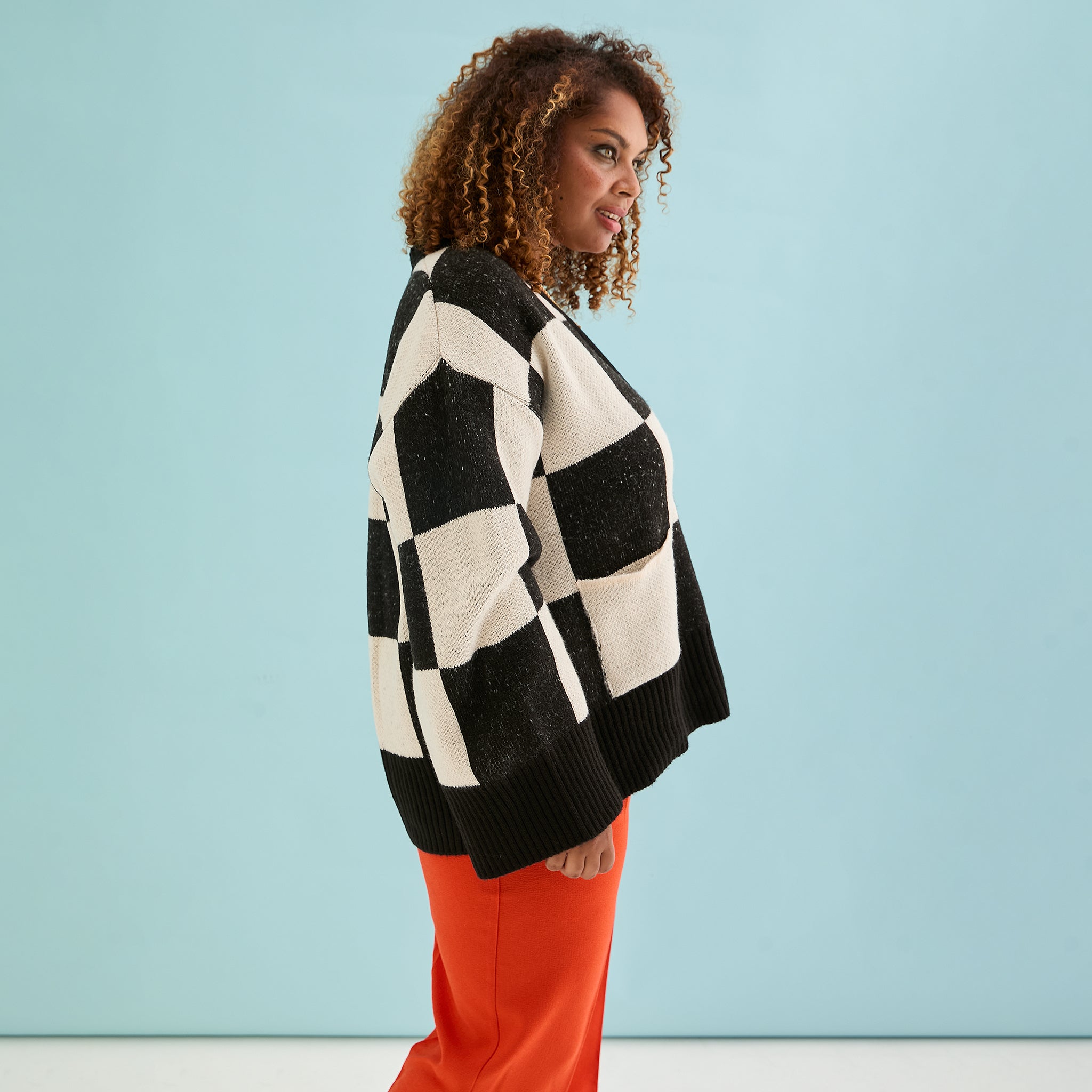 Candice Checked Oversized Chunky Cardigan - Black & White