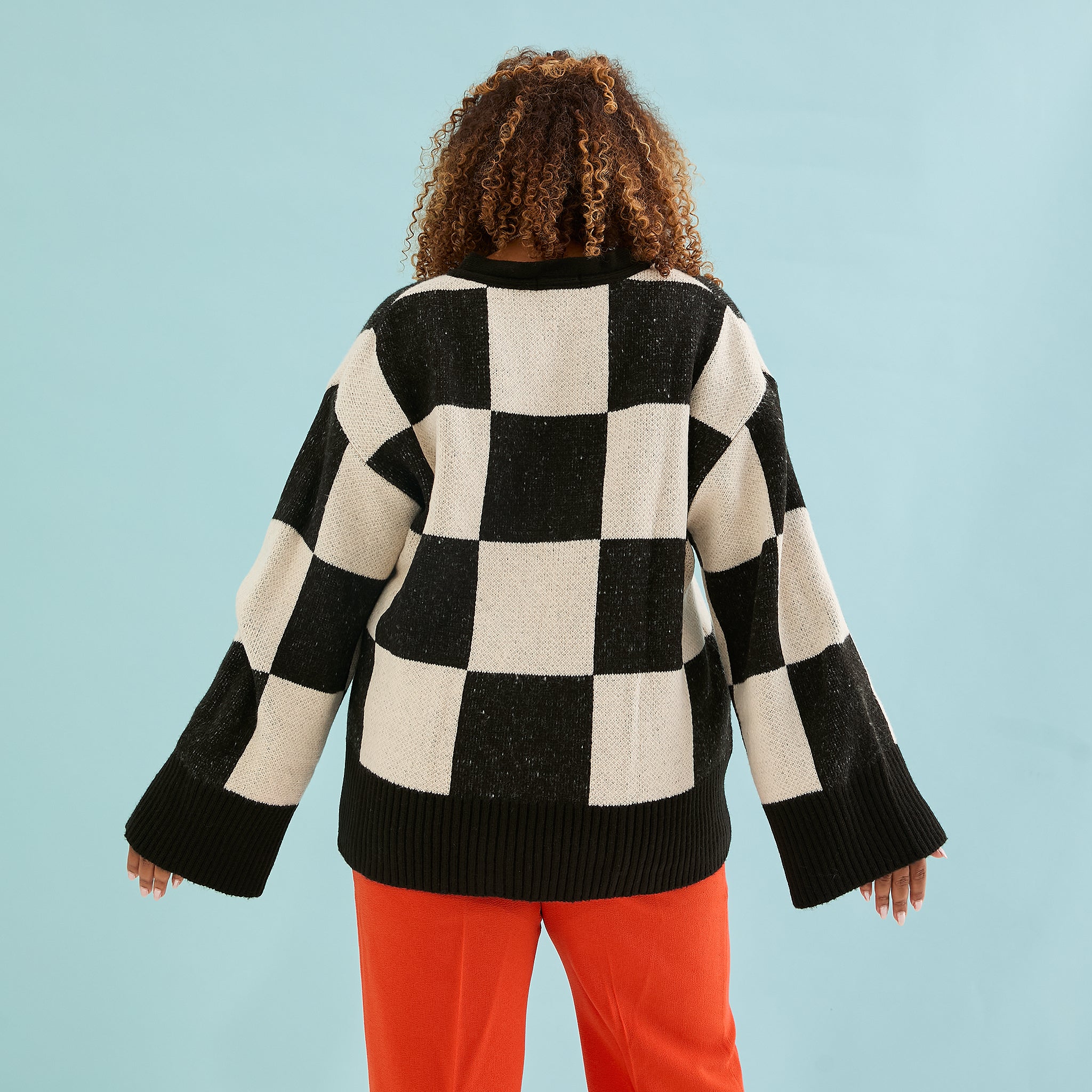 Candice Checked Oversized Chunky Cardigan - Black & White