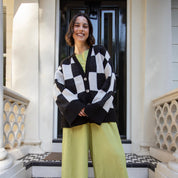 Candice Checked Oversized Chunky Cardigan - Black & White