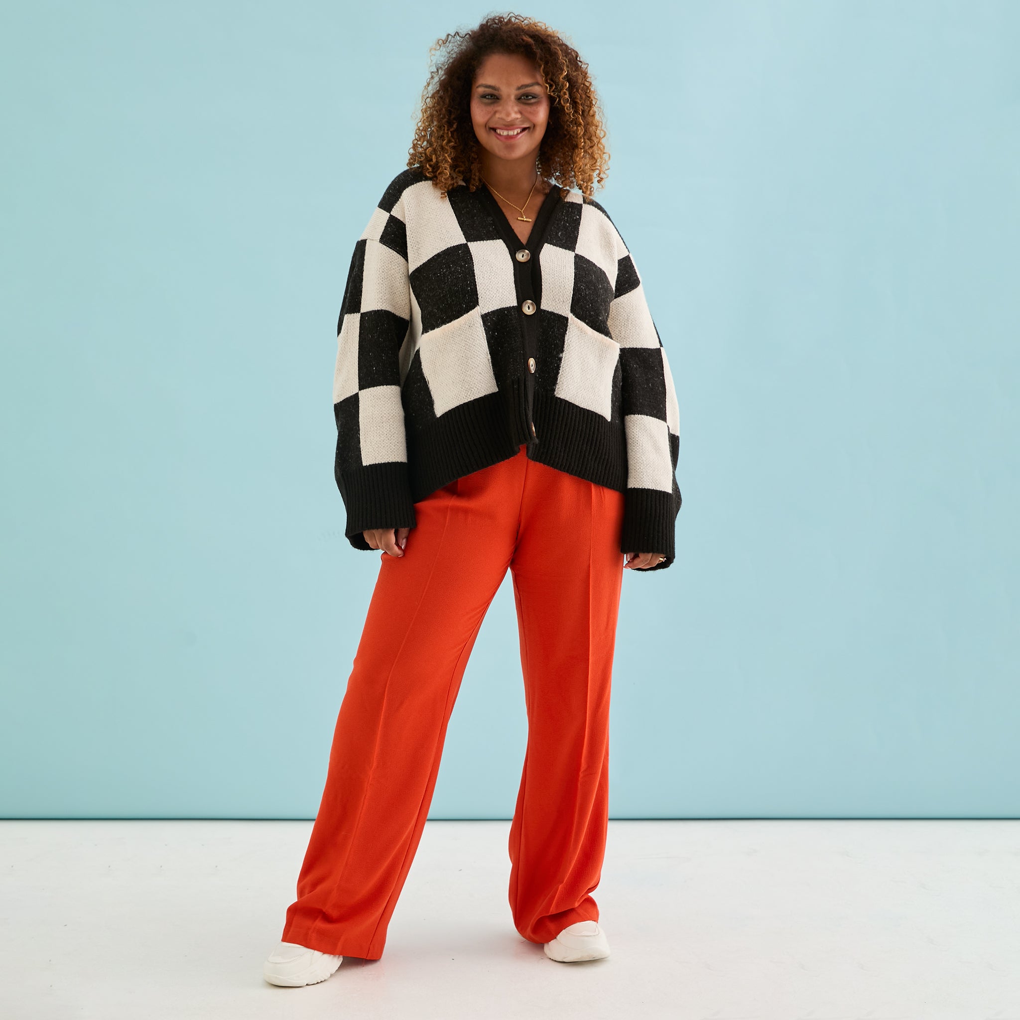 Candice Checked Oversized Chunky Cardigan - Black & White