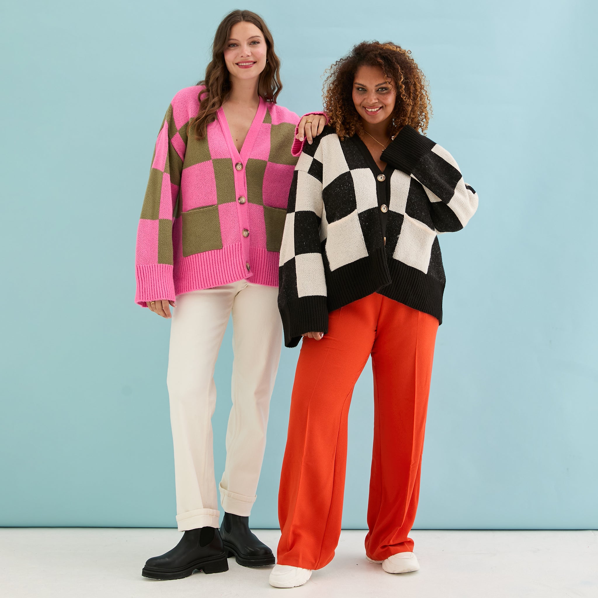 Candice Checked Oversized Chunky Cardigan - Black & White