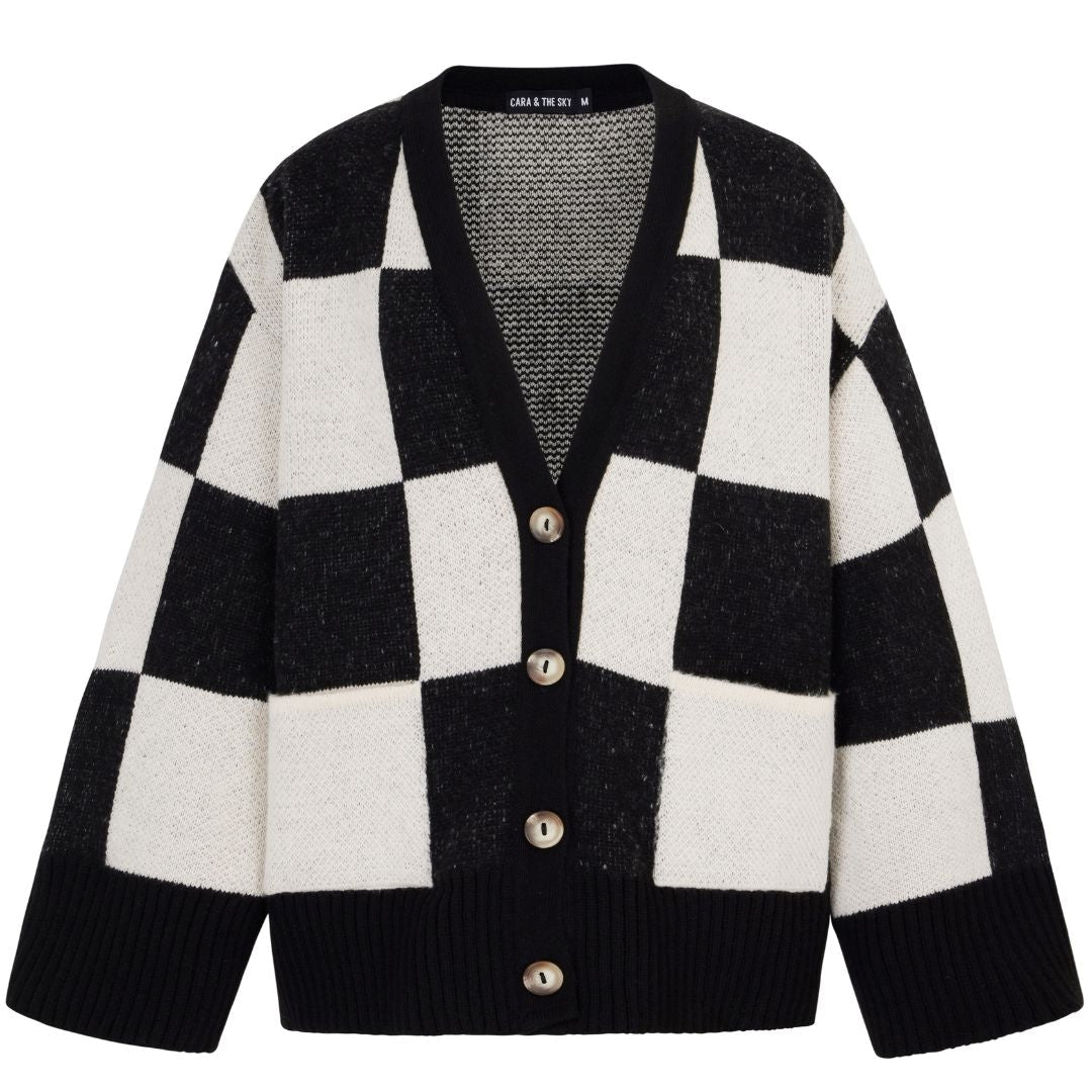 Candice Checked Oversized Chunky Cardigan - Black & White