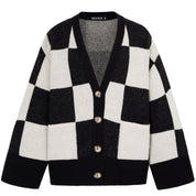 Candice Checked Oversized Chunky Cardigan - Black & White
