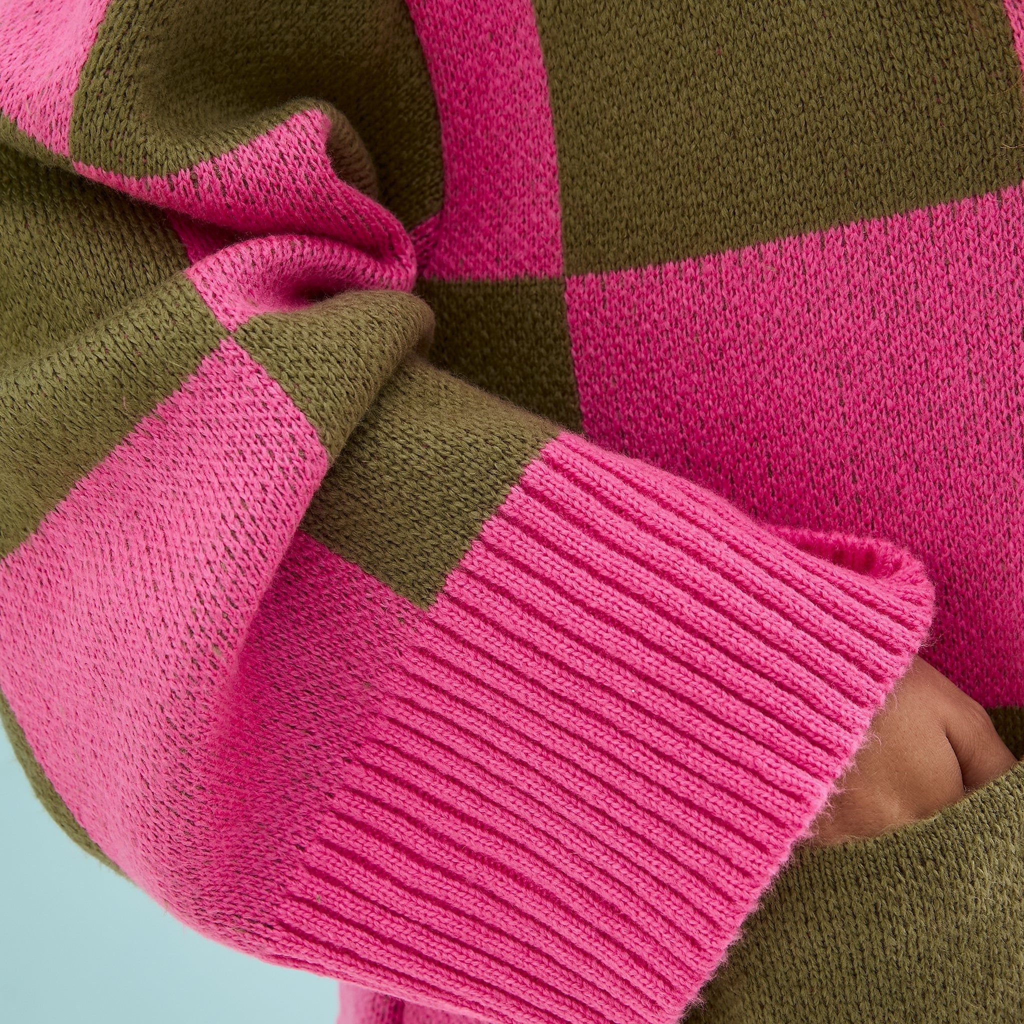 Candice Wide Sleeve Checked Button Cardigan - Pink & Green