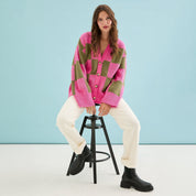 Candice Wide Sleeve Checked Button Cardigan - Pink & Green