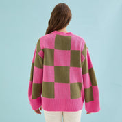 Candice Wide Sleeve Checked Button Cardigan - Pink & Green