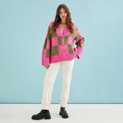 Candice Wide Sleeve Checked Button Cardigan - Pink & Green