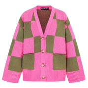 Candice Wide Sleeve Checked Button Cardigan - Pink & Green