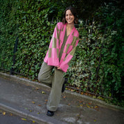 Candice Wide Sleeve Checked Button Cardigan - Pink & Green