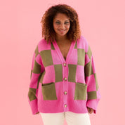Candice Wide Sleeve Checked Button Cardigan - Pink & Green